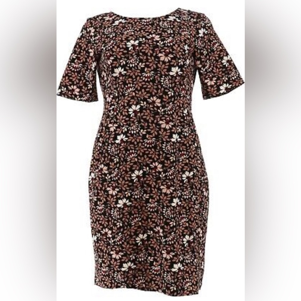 Land’s End Ponte Sheath Dress - Black Cameo Print